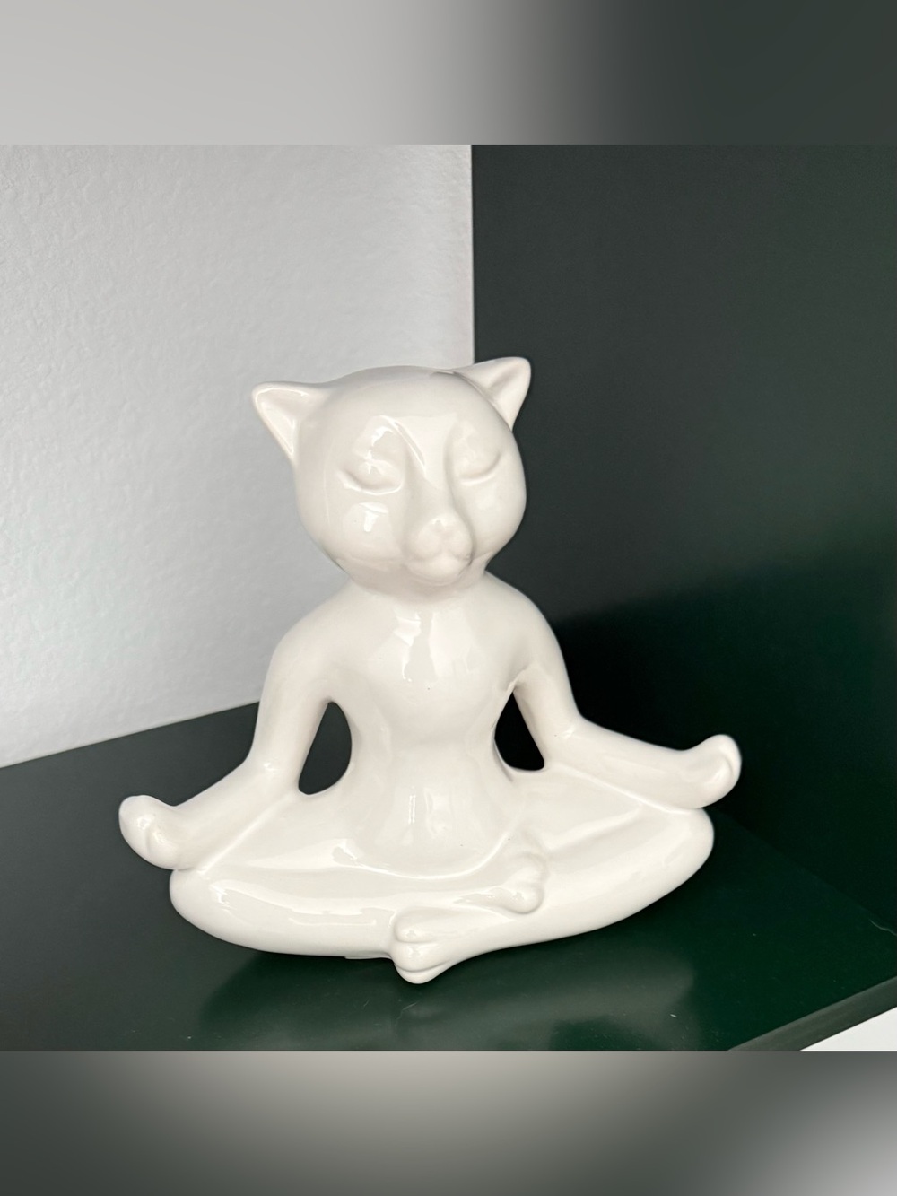 Ceramic Cat Yoga Figurine in White